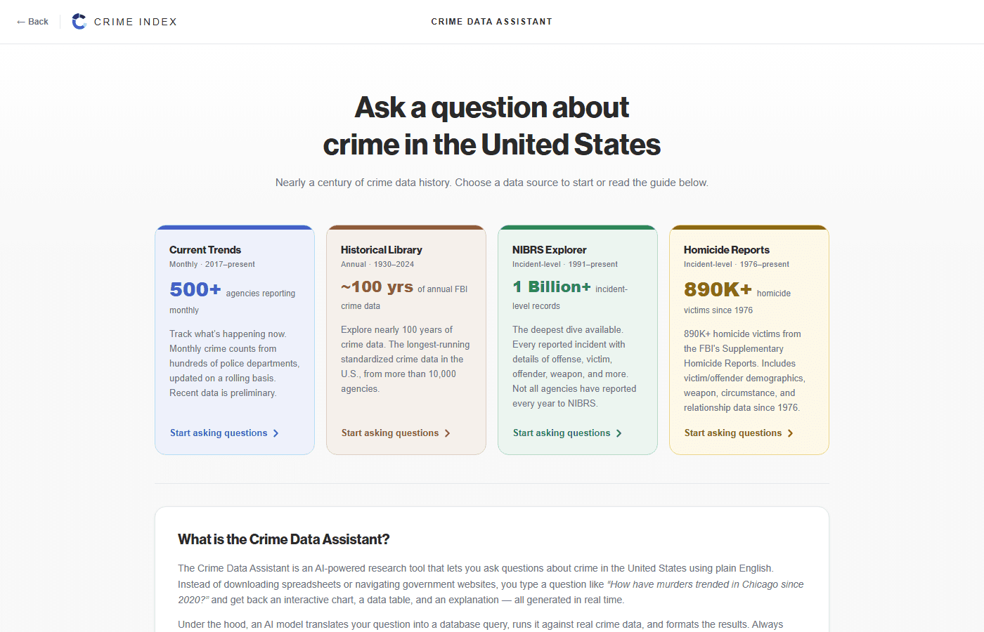 Crime Data Assistant interface